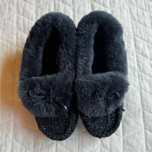 Lands End Navy Glitter Slippers